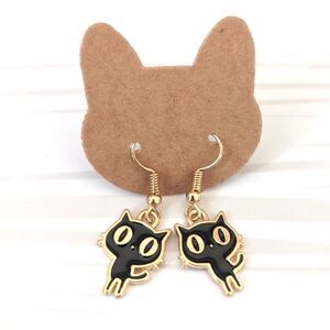 Cat Earrings Small Dangling Kitty Gold-tone Stainless Steel Hook Earrings